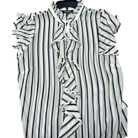 LAUREN Ralph Lauren Striped Ruffle-Trim Chiffon Blouse - Picture 8 of 10